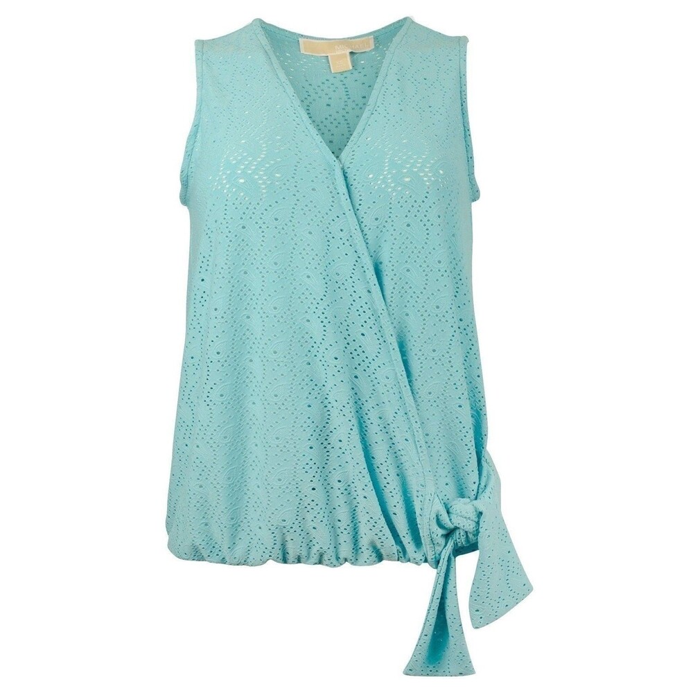 Michael Kors Women's Plus Size Eyelet Wrap Pullover Top Blue 3X
